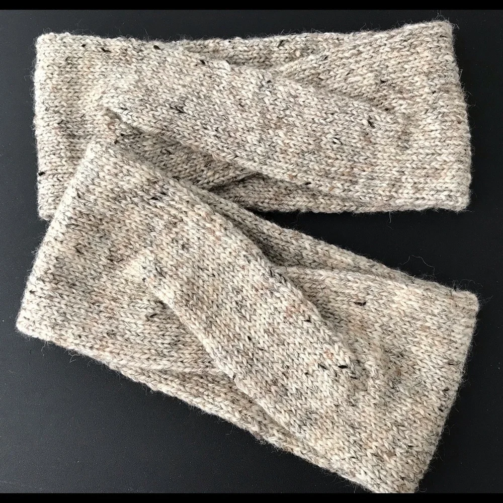 NEW Handmade Criss-Cross Wool Headband, Double-Layer, Seamless, Birch Tweed
